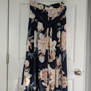 NLW Current Fashions Blue Floral Wide-Leg Pants Size L